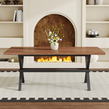 71" Modern Industrial Dining Table, Kitchen Table, Wood Grain Desktop with X-Shaped Metal Frame, Seats 6-8