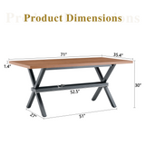 71" Modern Industrial Dining Table, Kitchen Table, Wood Grain Desktop with X-Shaped Metal Frame, Seats 6-8