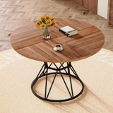 47" Round Modern Industrial Dining Table, Wood Grain Kitchen Table Splicing Desktop with Black Hourglass Metal Base for 4-6