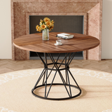 47" Round Modern Industrial Dining Table, Wood Grain Kitchen Table Splicing Desktop with Black Hourglass Metal Base for 4-6