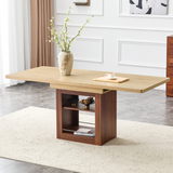 59"-71" Expandable Dining Table with Storage Base, Modern Two-Tone Rectangular Kitchen Table, Seats 4-8