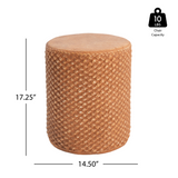 Outdoor Patio End Table Round Side Table, All-Weather Faux Woven Rattan Drum Accent Table, Brown