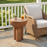Outdoor Patio Side Table Round MGO End Table, All-Weather Faux Wood-Grain Accent Table with 3 Cylindrical Legs, Brown