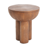 Outdoor Patio Side Table Round MGO End Table, All-Weather Faux Wood-Grain Accent Table with 3 Cylindrical Legs, Brown