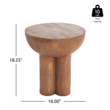 Outdoor Patio Side Table Round MGO End Table, All-Weather Faux Wood-Grain Accent Table with 3 Cylindrical Legs, Brown