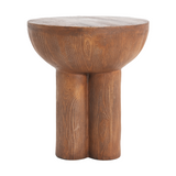 Outdoor Patio Side Table Round MGO End Table, All-Weather Faux Wood-Grain Accent Table with 3 Cylindrical Legs, Brown