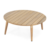 31.5" Outdoor Patio Round Coffee Table, Classic Slatted Circular Accent Table, Acacia Wood Center Table, Natural