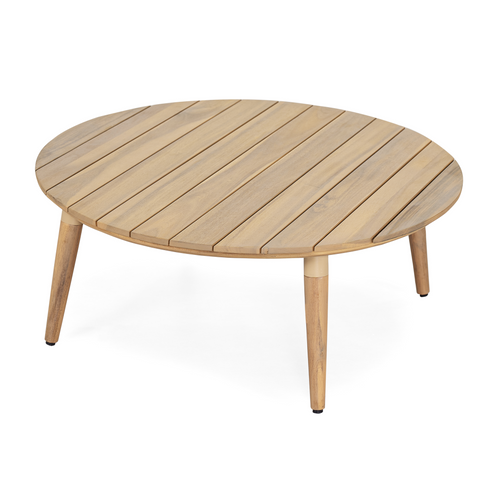 31.5" Outdoor Patio Round Coffee Table, Classic Slatted Circular Accent Table, Acacia Wood Center Table, Natural