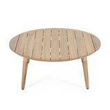 31.5" Outdoor Patio Round Coffee Table, Classic Slatted Circular Accent Table, Acacia Wood Center Table, Natural