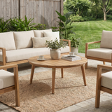31.5" Outdoor Patio Round Coffee Table, Classic Slatted Circular Accent Table, Acacia Wood Center Table, Natural