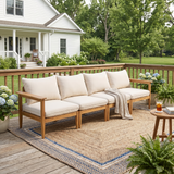 Outdoor 4-Seater Sofa, Acacia Wood Modular Patio Sectional Couch with Thick Washable Cushions, Beige+Light Teak