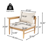 Outdoor 4-Seater Sofa, Acacia Wood Modular Patio Sectional Couch with Thick Washable Cushions, Beige+Light Teak