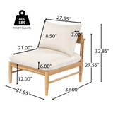 Outdoor 4-Seater Sofa, Acacia Wood Modular Patio Sectional Couch with Thick Washable Cushions, Beige+Light Teak