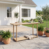 60" Outdoor Console Table, 2-Tier Rectangular Patio Buffet & Sofa Side Bartop with Storage Shelf, Light Teak Finish
