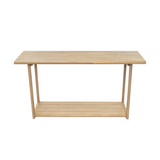 60" Outdoor Console Table, 2-Tier Rectangular Patio Buffet & Sofa Side Bartop with Storage Shelf, Light Teak Finish
