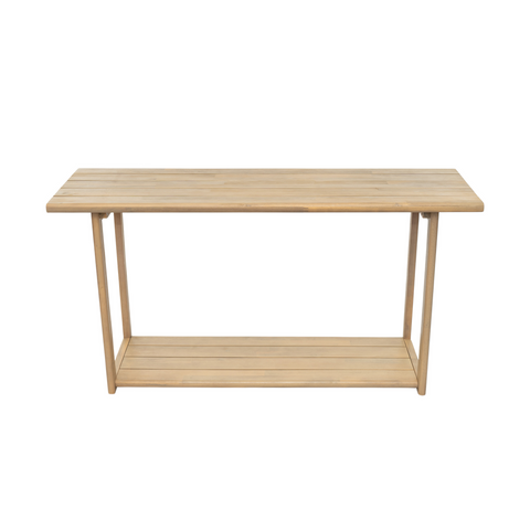 60" Outdoor Console Table, 2-Tier Rectangular Patio Buffet & Sofa Side Bartop with Storage Shelf, Light Teak Finish
