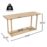 60" Outdoor Console Table, 2-Tier Rectangular Patio Buffet & Sofa Side Bartop with Storage Shelf, Light Teak Finish