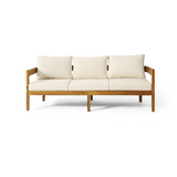 76.5" Outdoor Sofa Couch Acacia Wood 3-Seater Patio Sofa, Rounded Tuxedo Design with Water-Resistant Cushions, Teak+Beige