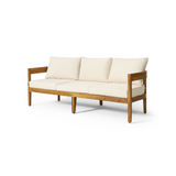 76.5" Outdoor Sofa Couch Acacia Wood 3-Seater Patio Sofa, Rounded Tuxedo Design with Water-Resistant Cushions, Teak+Beige