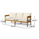 76.5" Outdoor Sofa Couch Acacia Wood 3-Seater Patio Sofa, Rounded Tuxedo Design with Water-Resistant Cushions, Teak+Beige