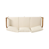 76.5" Outdoor Sofa Couch Acacia Wood 3-Seater Patio Sofa, Rounded Tuxedo Design with Water-Resistant Cushions, Teak+Beige
