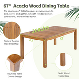 67" Outdoor Acacia Wood Dining Table, Rectangular Slatted Patio Table for 6, Smooth Rounded Corners, Natural