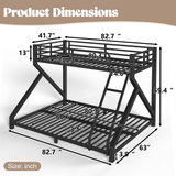Metal Bunk Bed, Heavy-Duty Black Steel Bed Frame with Support Slats & Safety Ladder, Twin XL over Queen Low-Profile Bunk Bed