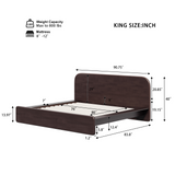 Mid-Century Modern Platform Bed Frame, King Size Solid Rubberwood Bed Frame with Rounded Headboard, Walnut