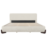 King Upholstered Platform Bed Frame, Premium Chenille Bed Frame with Solid Wood Feet, Beige