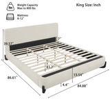 King Upholstered Platform Bed Frame, Premium Chenille Bed Frame with Solid Wood Feet, Beige