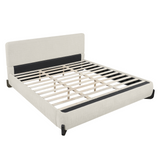 King Upholstered Platform Bed Frame, Premium Chenille Bed Frame with Solid Wood Feet, Beige