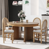 5-Piece Retro Extendable Dining Table Set, 42" to 58" Round-to-Oval Kitchen Table with 4 Upholstered Rattan Back Chairs