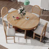 5-Piece Retro Extendable Dining Table Set, 42" to 58" Round-to-Oval Kitchen Table with 4 Upholstered Rattan Back Chairs