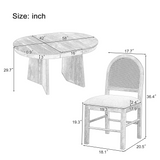 5-Piece Retro Extendable Dining Table Set, 42" to 58" Round-to-Oval Kitchen Table with 4 Upholstered Rattan Back Chairs