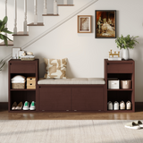 All-in-One Entryway Storage Bench with Cushion, Hallway Mudroom Bench with Drawers, Flip-Down Compartments & Adjustable Shelves