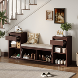 All-in-One Entryway Storage Bench with Cushion, Hallway Mudroom Bench with Drawers, Flip-Down Compartments & Adjustable Shelves