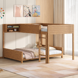 Full XL Over Full XL Wooden Bunk Bed with Storage Shelf & Ladder, Space-Saving Bunk Bed Frame