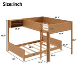 Full XL Over Full XL Wooden Bunk Bed with Storage Shelf & Ladder, Space-Saving Bunk Bed Frame