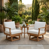 Set of 2 Swivel Patio Armchair, 360° Rotating Outdoor Lounge Chair with Waterproof Cushions for Balcony, Porch & Garden, Natural