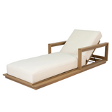 Modern 5-Position Patio Recliner Chaise Lounge Chair, Acacia Wood Adjustable Sunlounger with Waterproof Off-White Cushion