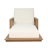 Modern 5-Position Patio Recliner Chaise Lounge Chair, Acacia Wood Adjustable Sunlounger with Waterproof Off-White Cushion