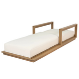 Modern 5-Position Patio Recliner Chaise Lounge Chair, Acacia Wood Adjustable Sunlounger with Waterproof Off-White Cushion
