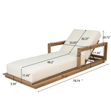 Modern 5-Position Patio Recliner Chaise Lounge Chair, Acacia Wood Adjustable Sunlounger with Waterproof Off-White Cushion
