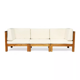 X-Back 3-Seater Outdoor Sofa Couch with Acacia Wood Frame & Water-Resistant Cushions, Patio Conversation Furniture Set