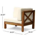 X-Back 3-Seater Outdoor Sofa Couch with Acacia Wood Frame & Water-Resistant Cushions, Patio Conversation Furniture Set