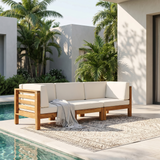 Outdoor 3-Seater Sofa Couch with Acacia Wood Frame & Water-Resistant Cushions, Patio Sofa Couch