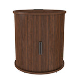 2-Tier Storage Cylinder Nightstand, 1 PC Wood End Table with Charging Station & Sliding Door for Living Room, Bedroom