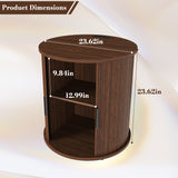 2-Tier Storage Cylinder Nightstand, 1 PC Wood End Table with Charging Station & Sliding Door for Living Room, Bedroom