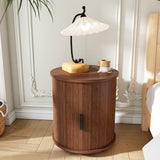2-Tier Storage Cylinder Nightstand, 1 PC Wood End Table with Charging Station & Sliding Door for Living Room, Bedroom