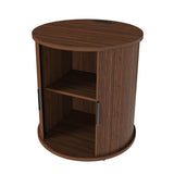 2-Tier Storage Cylinder Nightstand, 1 PC Wood End Table with Charging Station & Sliding Door for Living Room, Bedroom